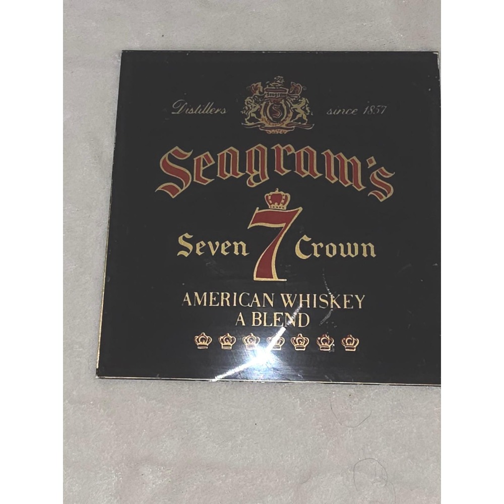 Vintage Seagram's 7 Seven Crown American Whiskey Mirror Black Gold Red Square